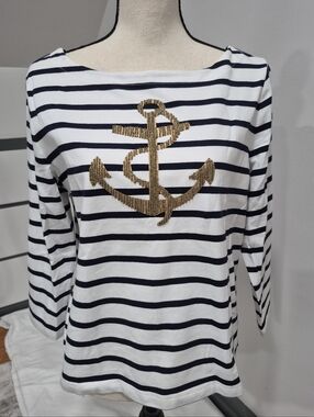 Lauren Jeans Co Ralph Lauren Nautical Striped 3/4 Sleeve Top